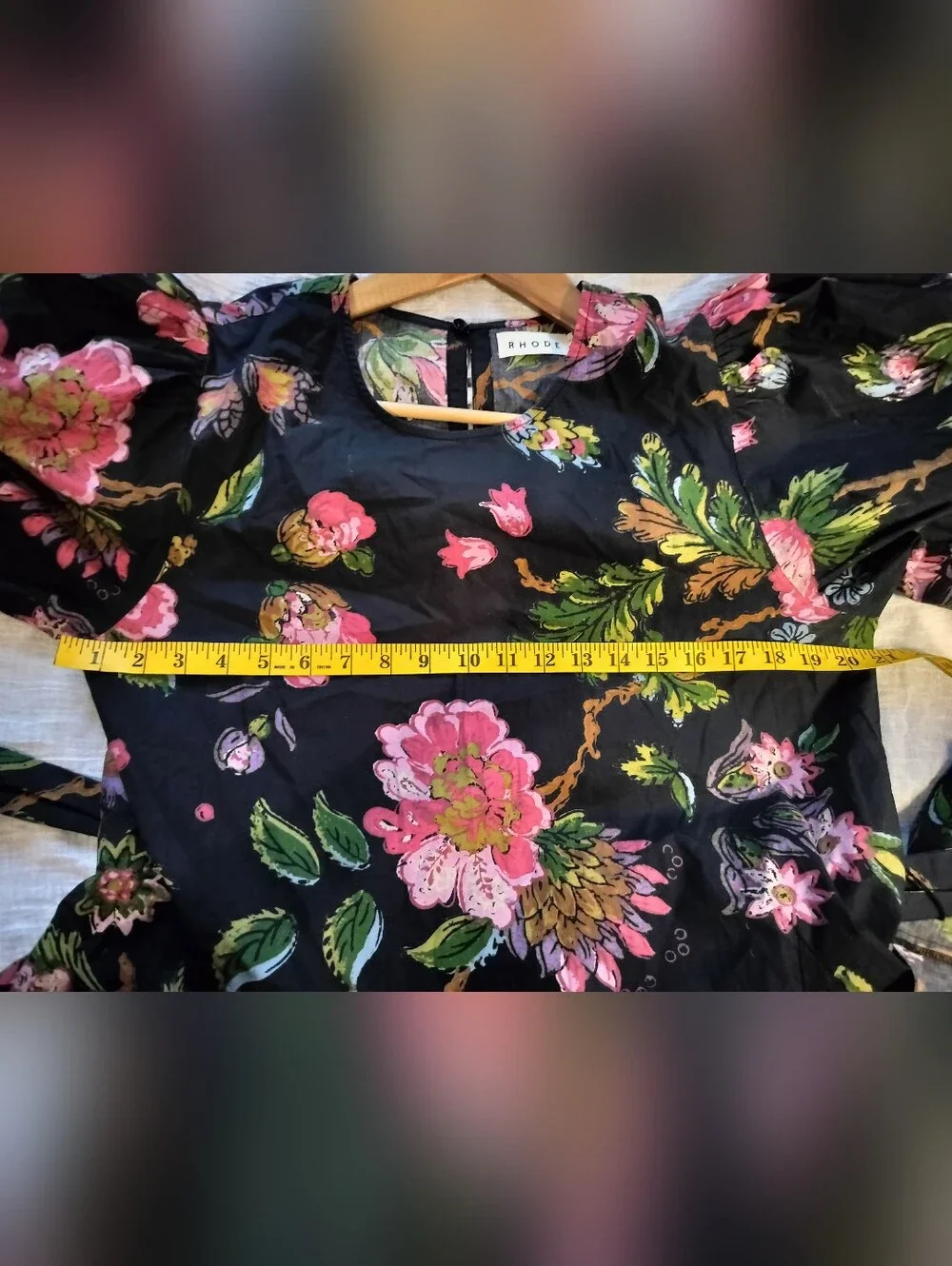 NEW Rhode Floral Print Black Puff-Sleeve Fit & Flare Dress 100% Cotton - Large - Picture 9 of 11